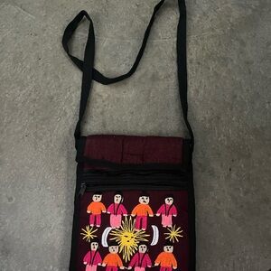 Embroidered Black and Pink Crossbody Bag